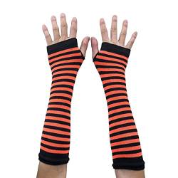 AUSUAYA Frauen gestreifte lange fingerlose warme Handschuhe Winter Armstulpen für Punk Rock Cosplay Goth Party WM-S-G5, Schwarz und Orange gestreift, One size von AUSUAYA