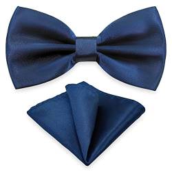 AUSUAYA Herren Fliege Einstecktuch Set, Unisex Design Fliege und Taschentuch für Hochzeit oder Business Formal Tuxedo M-B-T6 (Marineblau) von AUSUAYA