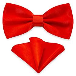AUSUAYA Herren Fliege Einstecktuch Set, Unisex Design Fliege und Taschentuch für Hochzeit oder Business Formal Tuxedo M-B-T6 (Rot) von AUSUAYA