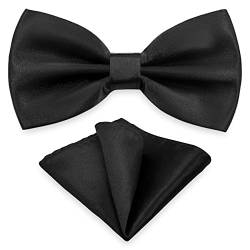 AUSUAYA Herren Fliege Einstecktuch Set, Unisex Design Fliege und Taschentuch für Hochzeit oder Business Formal Tuxedo M-B-T6 (Schwarz) von AUSUAYA