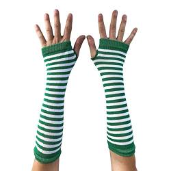 AUSUAYA WM-S-G5 Damen-Handschuhe, gestreift, lang, fingerlos, warm, Winter, Armstulpen für Punk-Rock/Cosplay/Gothic-Party, Weiß und Grün gestreift – St. Patrick's Day, One size von AUSUAYA