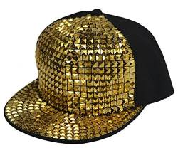 Herren/Damen Bling Baseball Caps mit Pferdeschwanz Loch, Pailletten Ball Hat für Disco/Hip Hop/Punk Rock/Party GB-H_H-M-2, gold, M von AUSUAYA