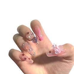 AUTOECHO 24pcs False Fake Nails - Nude Press on Nails Coffin,Ballerina Flash Diamond Crystal Long Glossy Coffin Flash Fake Nails Tips Manicure for Women and Girls von AUTOECHO