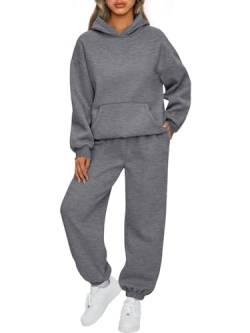 AUTOMET 2-teiliges Damen-Outfits, Lounge-Kapuzenpullover, Sweatsuit-Set, übergroßes Sweatshirt, Baggy Herbst, modische Sweathose mit Taschen, Dunkelgrau, Large von AUTOMET