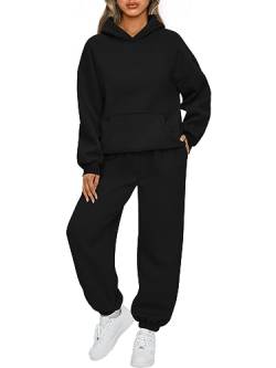 AUTOMET 2-teiliges Damen-Outfits, Lounge-Kapuzenpullover, Sweatsuit-Set, übergroßes Sweatshirt, Baggy Herbst, modische Sweathose mit Taschen, Schwarz, Medium von AUTOMET