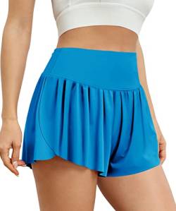 AUTOMET Damen 2-in-1 Flowy Butterfly Laufen Athletic Workout Trendy Shorts Sommer Casual Hohe Taille Yoga Tennis Röcke, Blau, Groß von AUTOMET