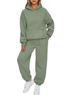 AUTOMET Damen 2-teiliges Outfit, Lounge-Hoodie, Sweatanzug-Sets, übergroßes Sweatshirt, Baggy, Herbst, modische Jogginghose mit Taschen, Grün , Large von AUTOMET