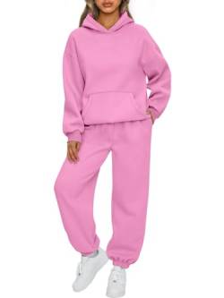 AUTOMET Damen 2-teiliges Outfit, Lounge-Hoodie, Sweatanzug-Sets, übergroßes Sweatshirt, Baggy, Herbst, modische Jogginghose mit Taschen, Pink, Medium von AUTOMET