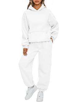 AUTOMET Damen 2-teiliges Outfit, Lounge-Hoodie, Sweatanzug-Sets, übergroßes Sweatshirt, Baggy, Herbst, modische Jogginghose mit Taschen, Weiss/opulenter Garten, Medium von AUTOMET