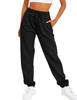 AUTOMET Damen Casual Baggy Fleece Sweatpants, Schwarz, X-Klein von AUTOMET