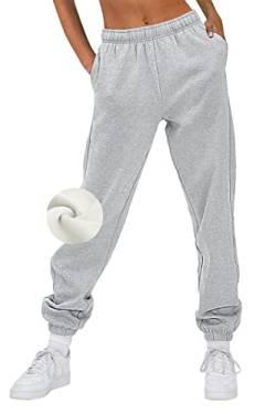 AUTOMET Damen Casual Baggy Fleece Sweatpants Hohe Taille Jogginghose Athletic Lounge Hose mit Taschen, GRAU, S von AUTOMET