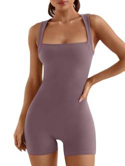 AUTOMET Damen Jumpsuits Unitard Bodys Shorts Strampler Bauchkontrolle Ärmellos Nahtlose Yoga Bodycon Outfits Kleidung 2023, Muskatnuss, Small von AUTOMET