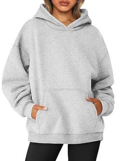 AUTOMET Damen Oversized Sweatshirts Fleece Hoodies Langarm Shirts Pullover Herbst Kleidung mit Tasche, GRAU, L von AUTOMET