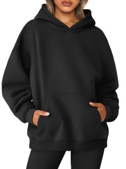 AUTOMET Damen Oversized Sweatshirts Fleece Hoodies Langarm Shirts Pullover Herbst Kleidung mit Tasche, Schwarz, XL von AUTOMET