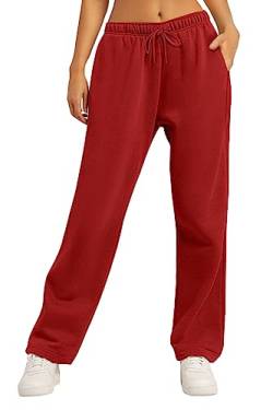 AUTOMET Damen Sweatpants mit Fleece gefüttert, weite Hose mit geradem Bein, Rot/Ausflug, einfarbig (Getaway Solids), M von AUTOMET