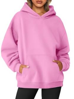 AUTOMET Damen-Sweatshirt, Übergröße, Fleece, Kapuzenpullover, Langarm-Shirt, Pullover, Herbstkleidung mit Tasche, Pink, S von AUTOMET