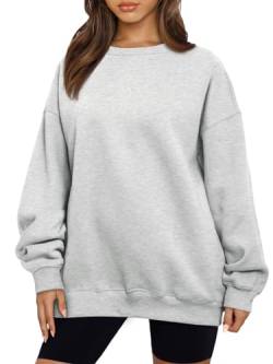 AUTOMET Damen Sweatshirts Hoodies Fleece Rundhalsausschnitt Übergroße Pullover Pullover Pullover Casual Bequem Herbst Mode Outfits Kleidung 2023, GRAU, L von AUTOMET