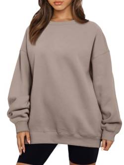 AUTOMET Damen Sweatshirts Hoodies Fleece Rundhalsausschnitt Übergroße Pullover Pullover Pullover Casual Bequem Herbst Mode Outfits Kleidung 2023, Kaffeegrau, M von AUTOMET