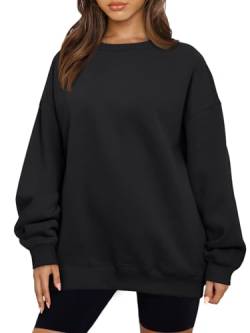 AUTOMET Damen Sweatshirts Hoodies Fleece Rundhalsausschnitt Übergroße Pullover Pullover Pullover Casual Bequem Herbst Mode Outfits Kleidung 2023, Schwarz, XL von AUTOMET