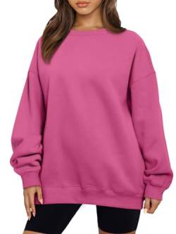 AUTOMET Damen Sweatshirts Hoodies Fleece Rundhalsausschnitt Übergroße Pullover Pullover Pullover Casual Bequem Herbst Mode Outfits Kleidung 2023, hot pink, M von AUTOMET