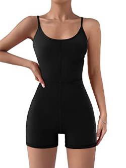 AUTOMET Damen Unitard Bodysuit Workout Strampler, Schwarz, Large von AUTOMET