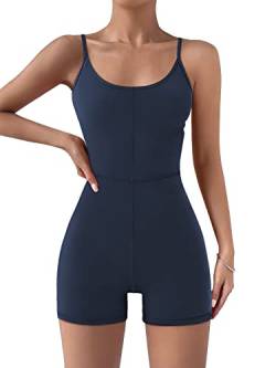 AUTOMET Einteiliger Damen-Jumpsuit, Shorts, Strampler, sexy Einteiler, Body, Workout, Sommer-Outfits, Fitnessstudio, Yoga, modische Kleidung 2024, Marineblau, S von AUTOMET