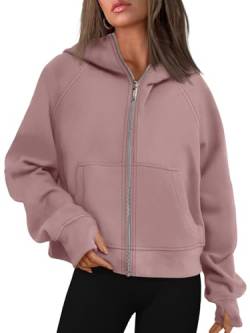 AUTOMET Womens Zip Up Cropped Hoodies Fleece Oversized Sweatshirts Full Zip Jacken Y2k Herbst Kleidung 2023 Mode Outfits, Dunkelrosa, L von AUTOMET