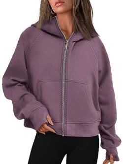 AUTOMET Womens Zip Up Cropped Hoodies Fleece Oversized Sweatshirts Full Zipper Jacken Y2k Herbst Kleidung 2023 Mode Outfits, Dunkelviolett, S von AUTOMET