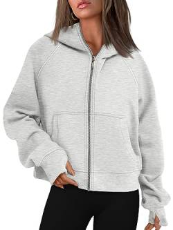 AUTOMET Womens Zip Up Cropped Hoodies Fleece Oversized Sweatshirts Full Zipper Jacken Y2k Herbst Kleidung 2023 Mode Outfits, GRAU, S von AUTOMET