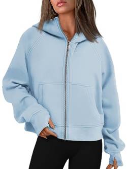 AUTOMET Womens Zip Up Cropped Hoodies Fleece Oversized Sweatshirts Full Zipper Jacken Y2k Herbst Kleidung 2023 Mode Outfits, Hellblau, L von AUTOMET