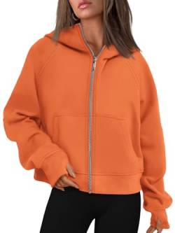 AUTOMET Womens Zip Up Cropped Hoodies Fleece Oversized Sweatshirts Full Zipper Jacken Y2k Herbst Kleidung 2023 Mode Outfits, Orange/Abendrot im Zickzackmuster (Sunset Chevron), XL von AUTOMET