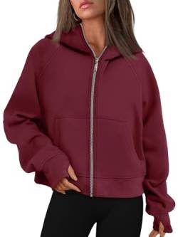 AUTOMET Womens Zip Up Cropped Hoodies Fleece Oversized Sweatshirts Full Zipper Jacken Y2k Herbst Kleidung 2023 Mode Outfits, Weinrot, M von AUTOMET