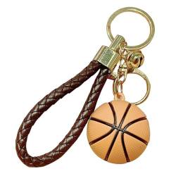 AUTUUCKEE Basketball-Geschenk-Schlüsselanhänger, neuartiger Sportball für Jungen, modischer Karabinerverschluss mit Glockentaschen-Anhänger, brauner Basketball-Schlüsselanhänger von AUTUUCKEE