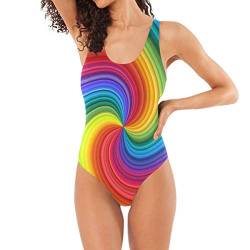 Auxva Bigjoke Damen-Badeanzug, Einteiler, Regenbogenfarben, Batik-Optik, gerüschter Bauch, Bademode, Strandanzug, Badeanzug für Erwachsene, Damen, Teenager, Mädchen Gr. M, multi von AUUXVA