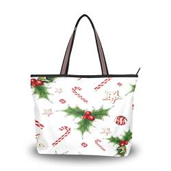 BIGJOKE Handtasche für Damen, Aquarell, Zuckerstange, Weihnachts-Handtasche für Frauen, Mehrfarbig - mehrfarbig - Größe: Large von AUUXVA