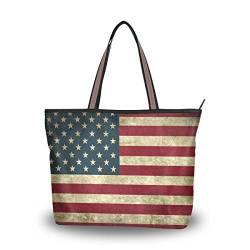 Bigjoke Vintage USA Amerikanische Flagge Muster Handtaschen für Frauen Tote Bag Top Griff Schultertasche Satchel Geldbörse, Mehrfarbig - mehrfarbig - Größe: Medium von AUUXVA