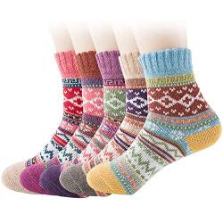 AUXDIQ 5 Paar Winter Wollesocken Dicke Warme Damen Socken Stricksocken Thermosocken Wintersocken Dicke, EU 35-42 von AUXDIQ