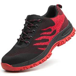 AUXDIQ Arbeitsschuhe Herren Damen Atmungsaktiv Sicherheitsschuhe mit Stahlkappe Leicht Schutzschuhe Sportlich Sneaker Rot 41 EU von AUXDIQ