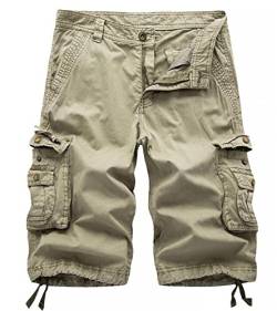 AUYUG Bermuda Shorts Männer Armee Baumwolle Kurze Hose Herren Cargo Shorts(Khaki, 48) von AUYUG