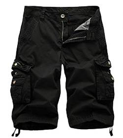 AUYUG Bermuda Shorts Männer Armee Baumwolle Kurze Hose Herren Cargo Shorts(Schwarz, 42) von AUYUG