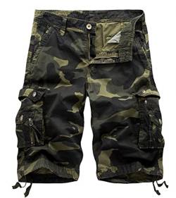 AUYUG Bermuda Shorts Männer Sommer Armee Baumwolle Kurze Hose Herren Cargo Shorts(Dark Grün Camo,42) von AUYUG