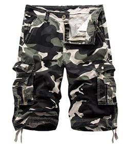 AUYUG Bermuda Shorts Männer Sommer Armee Baumwolle Kurze Hose Herren Cargo Shorts(Light Grün Camo,42) von AUYUG