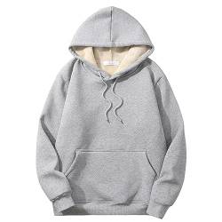 AUYUG Herren Fleece Pullover Hoodie Sweatshirts Warm Rundhalsausschnitt Gefüttert Fleece Kapuze(Grau, 2XL) von AUYUG