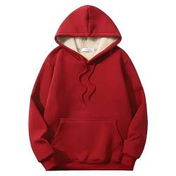 AUYUG Herren Fleece Pullover Hoodie Sweatshirts Warm Rundhalsausschnitt Gefüttert Fleece Kapuze(Rot, 3XL) von AUYUG