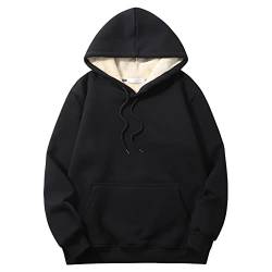 AUYUG Herren Fleece Pullover Hoodie Sweatshirts Warm Rundhalsausschnitt Gefüttert Fleece Kapuze(Schwarz, M) von AUYUG