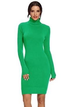 AVACOO Damen Kleider Strick Pulloverkleid Elegant Strickkleid Rollkragen Langarm Tunika Kleid Midikleid Grün L 40 von AVACOO