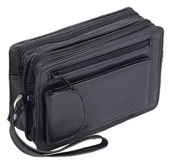 AVANCO Leder Handgelenktasche für Männer aus Rindleder (155D) Herrentasche echtes Leder Tasche Bag Neu, Schwarz von AVANCO