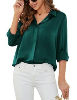 AVAYUU Damen Bluse Satin Seide V-Ausschnitt Hemden Elegant Langarm Business Arbeit Oberteile mit Verdeckter Knopfleiste Tops Langarmshirt von AVAYUU