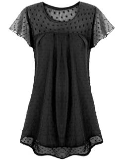 AVAYUU Damen Blusen Chiffon Tops Kurzarm Swiss Dot Bluse Elegant Rundhals Falten Tunika Oberteile Sommer Einfarbig Casual Shirt Blusentop M-3XL von AVAYUU