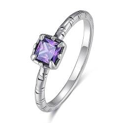 AVECON Silber Ring für Frauen Prinzessschliff Amethyst Stein Verlobungsring Versprechen Ring Elegante 2mm Stapelbar Damenring Größe 57 von AVECON